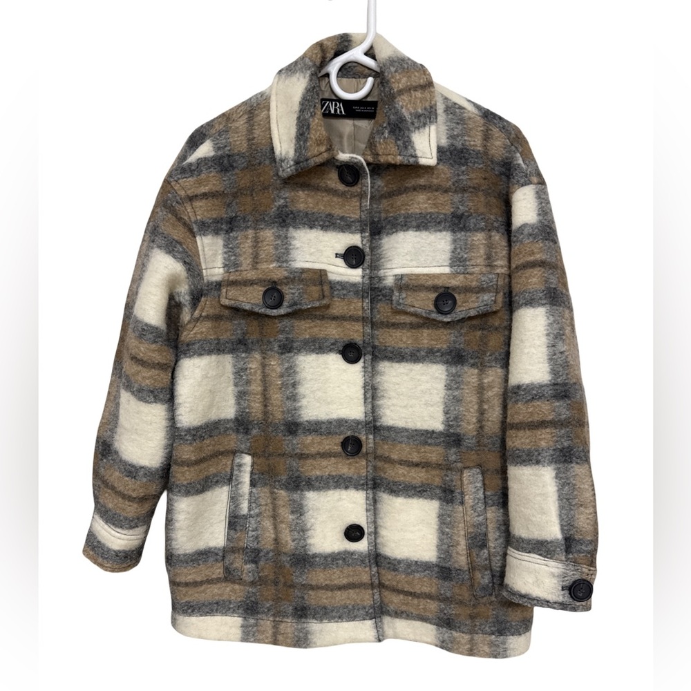 ZARA Oversized Wool Blend Plaid Shirt Jacket Women’s Small